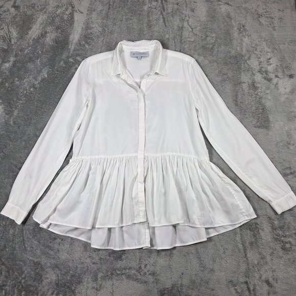 Tuckernuck Shirt Womens Small White Button Front Peplum Hi Lo Hem Tunic Preppy - Picture 2 of 7